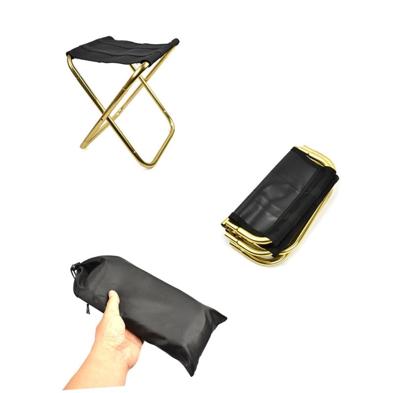 Portable Folding Stool For Camping Fishing Travel Lightweight Chair Black Golden - Image 2