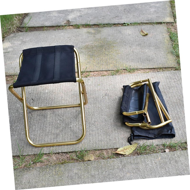 Portable Folding Stool For Camping Fishing Travel Lightweight Chair Black Golden - Image 3