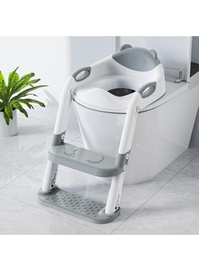 SKYROKU كرسي تدريب الأطفال على المرحاض SKYROKU مع سلم خطوة، كرسي مرحاض للأطفال والأولاد والبنات، واقي رذاذ ومقابض أمان (رمادي) - Image 1