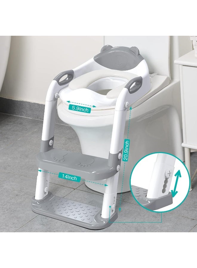SKYROKU كرسي تدريب الأطفال على المرحاض SKYROKU مع سلم خطوة، كرسي مرحاض للأطفال والأولاد والبنات، واقي رذاذ ومقابض أمان (رمادي) - Image 2