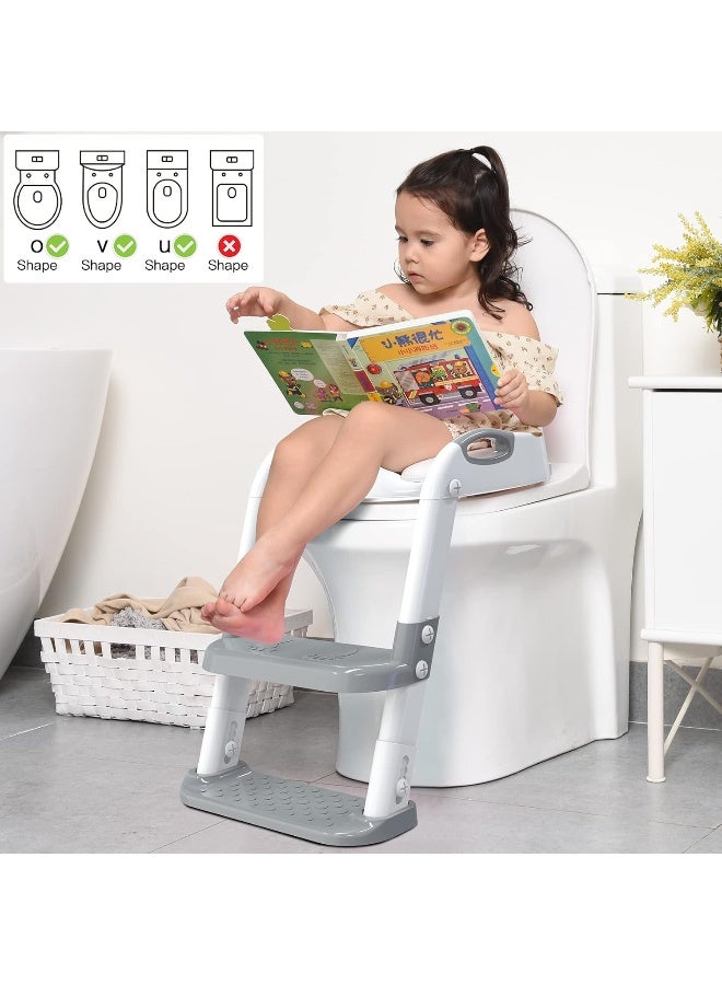 SKYROKU كرسي تدريب الأطفال على المرحاض SKYROKU مع سلم خطوة، كرسي مرحاض للأطفال والأولاد والبنات، واقي رذاذ ومقابض أمان (رمادي) - Image 3