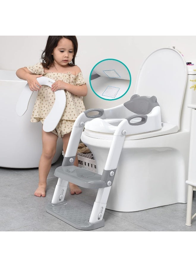 SKYROKU كرسي تدريب الأطفال على المرحاض SKYROKU مع سلم خطوة، كرسي مرحاض للأطفال والأولاد والبنات، واقي رذاذ ومقابض أمان (رمادي) - Image 5