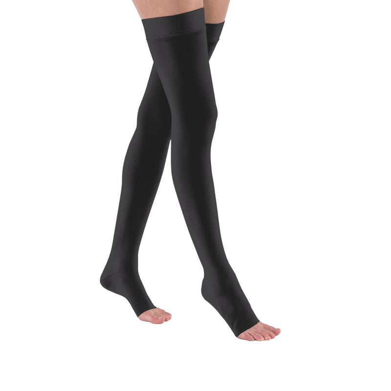 JOBST جوارب ضغط JOBST Relief 1520 مم زئبقي عالية الساق بحزام سيليكون مفتوح الأصابع للنساء والرجال للأرجل المتعبة والمتورمة أو الدوالي الطفيفة باللون الأسود مقاس XLarge - Image 3