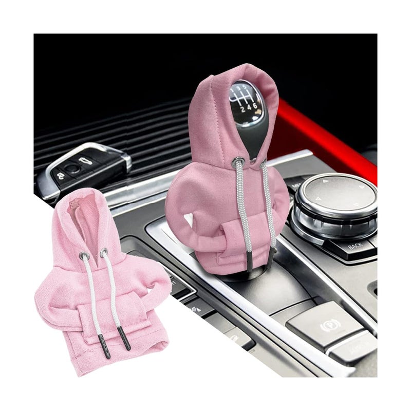 BELOMI Car Gear Shift Cover, Fashionable Hoodie Automotive Gear Shift Knob Protector, Mini Sweater Shirt Gear Shift Knob Cover, Universal Car Decor Accessories (Pink) - Image 1