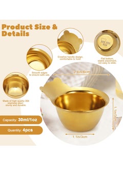 Excefore Stainless Steel Sauce Dish, 4 Pcs Seasoning Dishes, Gold Bowl, Premium Sushi Dipping Bowl Saucers, Metal Ramekins, Dipping Sauce Dish for Ketchup, Soya Sauce, Side Dish, Ice Cream, Fruit - 1.9"  - Image 2