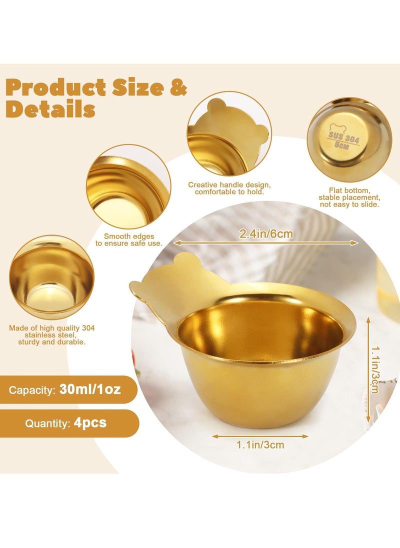 Excefore Stainless Steel Sauce Dish, 4 Pcs Seasoning Dishes, Gold Bowl, Premium Sushi Dipping Bowl Saucers, Metal Ramekins, Dipping Sauce Dish for Ketchup, Soya Sauce, Side Dish, Ice Cream, Fruit - 1.9"  - Image 2