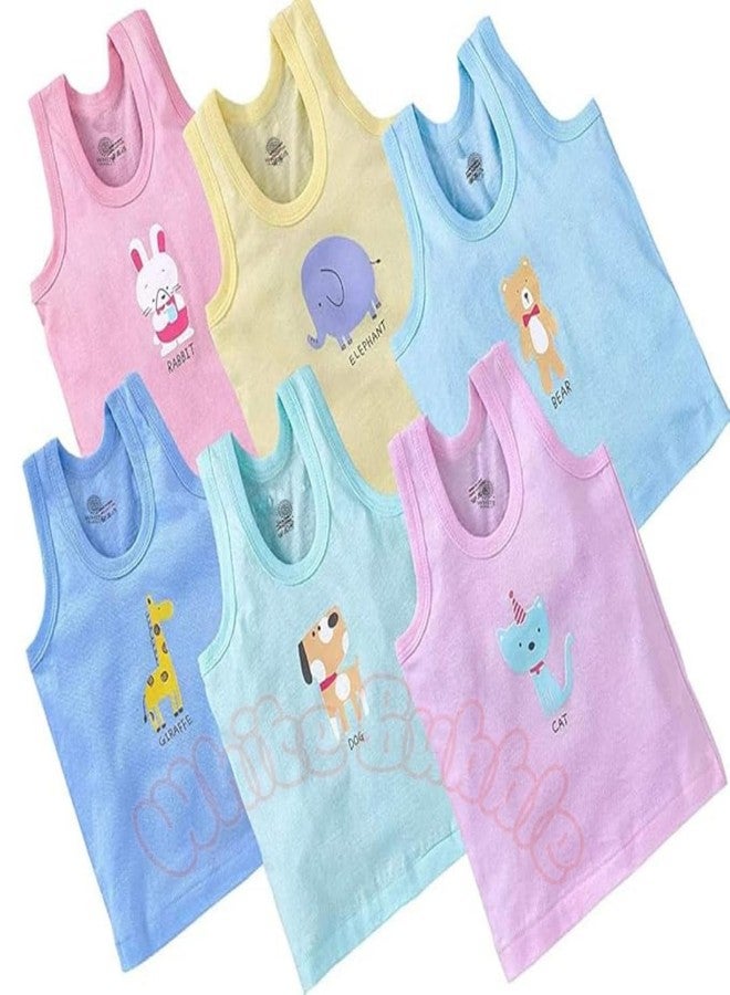 White Bubble Multicolour Printed Baby Vests | Cotton Sando Ganji for Toddlers | Comfortable Daily Innerwear | Pack of 6 (in, Age, 4, 6 Months, Regular)