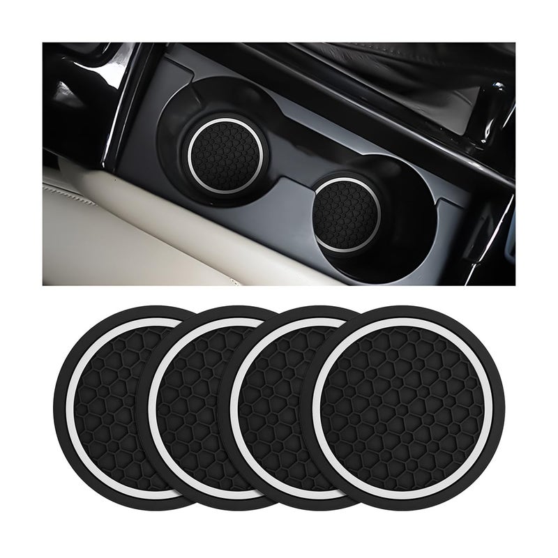 Mandark 4PCS Car Cup Holder Coasters, 2.75 Inch Non-Slip Insert Water Bottle Holder Pads, Dustproof Automotive Interior Accessories Mat, Universal for Vehicles, Trucks, RVs and Moreï¼ˆBlack/Whiteï¼‰ - Image 1