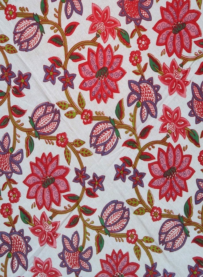 India Arts Floral Tablecloth for Round Tables Pink Red Green White Cotton Floral Kitchen Table Linen Round 90 inches - Image 3
