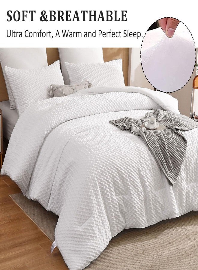 Yiran White Comforter Set Waffle Seersucker Checkered Comforter Checkered Bedding Set,3 Pieces(1 Comforter and 2 Pillowcases),Soft Microfiber,King 104"×90” - Image 5