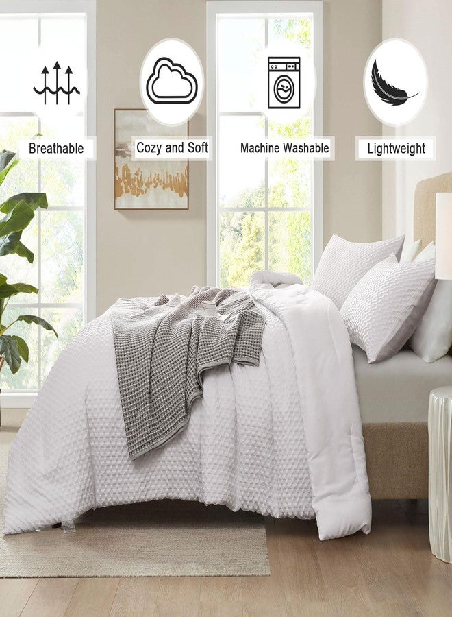 Yiran White Comforter Set Waffle Seersucker Checkered Comforter Checkered Bedding Set,3 Pieces(1 Comforter and 2 Pillowcases),Soft Microfiber,King 104"×90” - Image 4