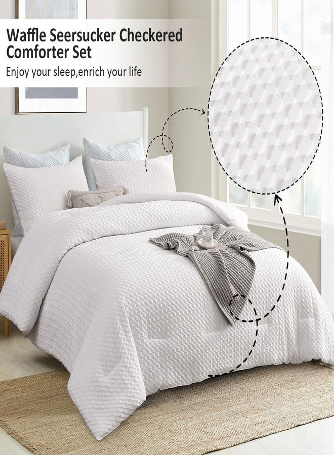 Yiran White Comforter Set Waffle Seersucker Checkered Comforter Checkered Bedding Set,3 Pieces(1 Comforter and 2 Pillowcases),Soft Microfiber,King 104"×90” - Image 2