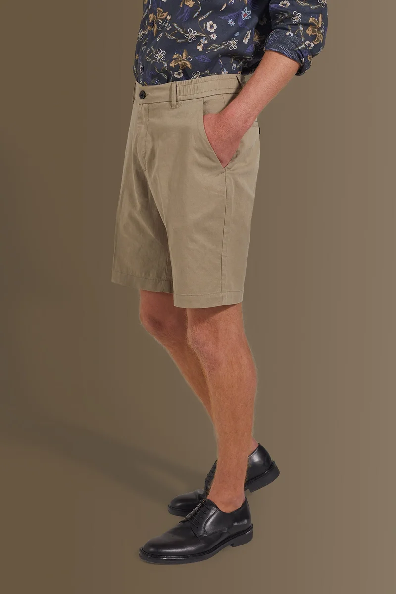 Doppelganger Brown Bermuda with elastic on waist - Beige for Men | Best Price UAE