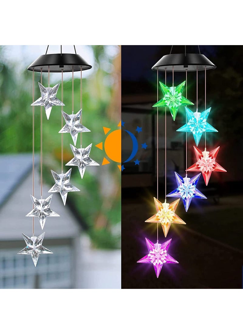 GRACIOUS MART GRACIOUS MART Solar Wind Chimes Colors Changing Lights Best Gifts for Mom Grandma Women Mothers Decorations Windchimes Outdoor Garden Yard Decor Star Light  - Image 1