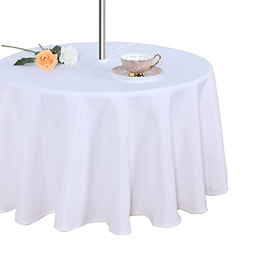 Fitable Table Cover Outdoor and Indoor Tablecloth  Washable Waterproof Wrinkle Free Table Cloth with Zipper and Umbrella Hole for SpringSummerPartyPicnicBBQSPatio White 60R