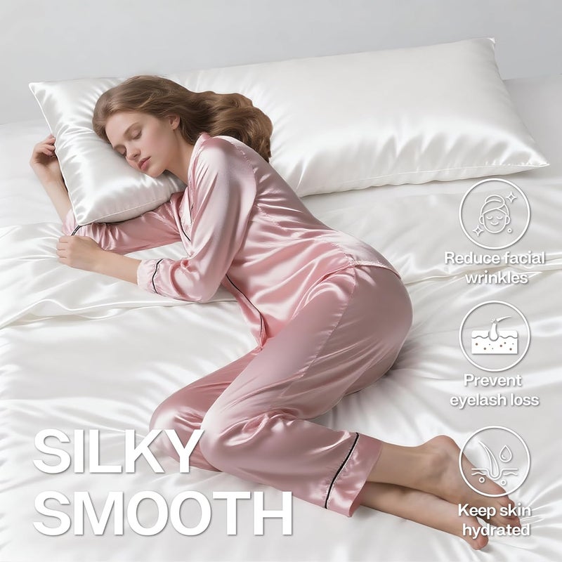 MR&HM Satin Body Pillow Cover, Soft and Breathable Body Pillow Case with Envelope Closure, Cooling and Silky Long Pillowcase for Hair and Skin,Grey (20x54, Ivory) - Image 4