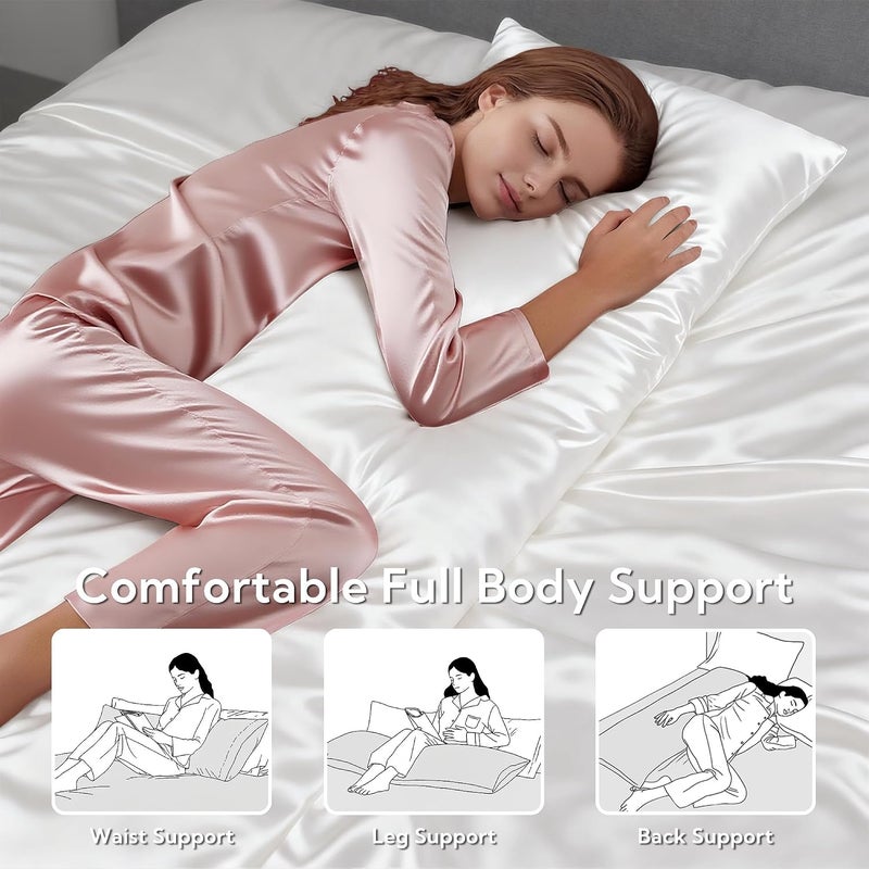 MR&HM Satin Body Pillow Cover, Soft and Breathable Body Pillow Case with Envelope Closure, Cooling and Silky Long Pillowcase for Hair and Skin,Grey (20x54, Ivory) - Image 5