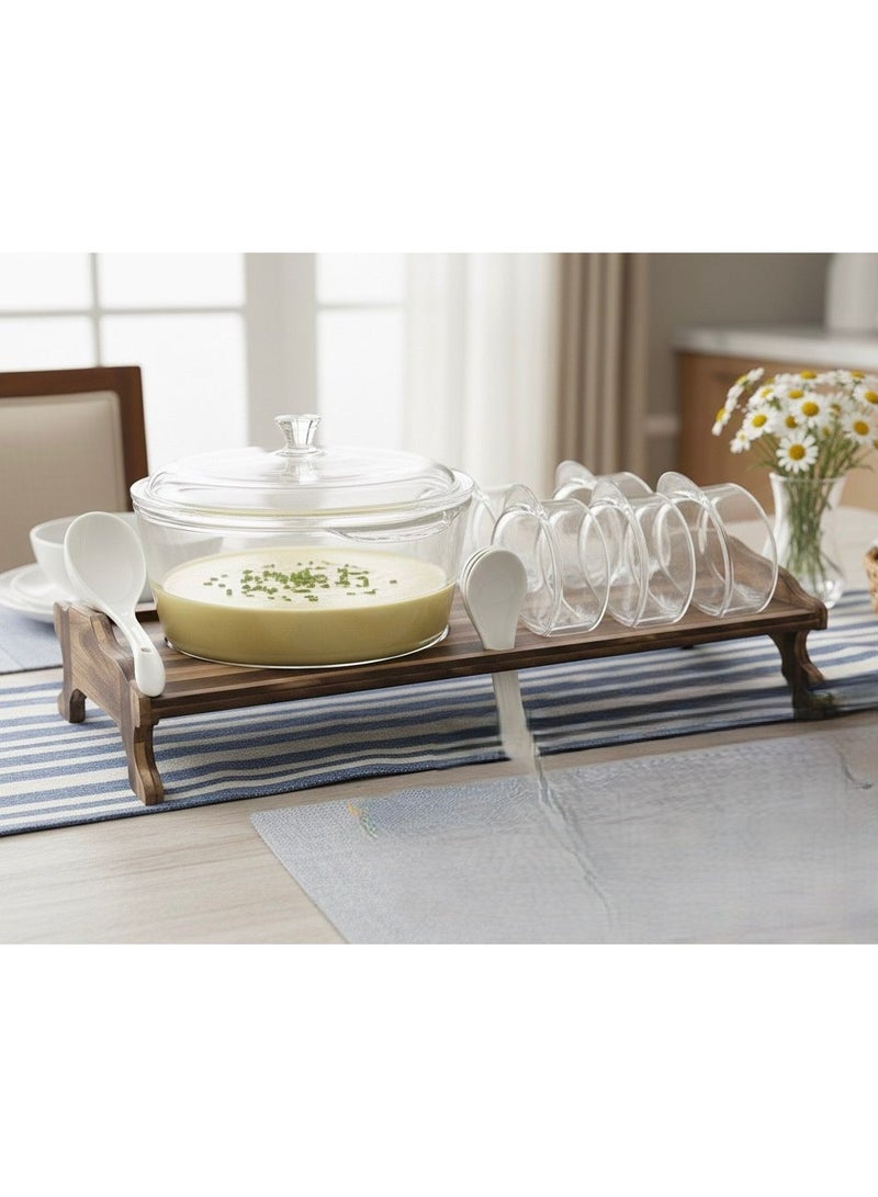 طقم شوربة لرمضان مع قاعدة وملاعق خشبي بتصميم حديث - Image 2