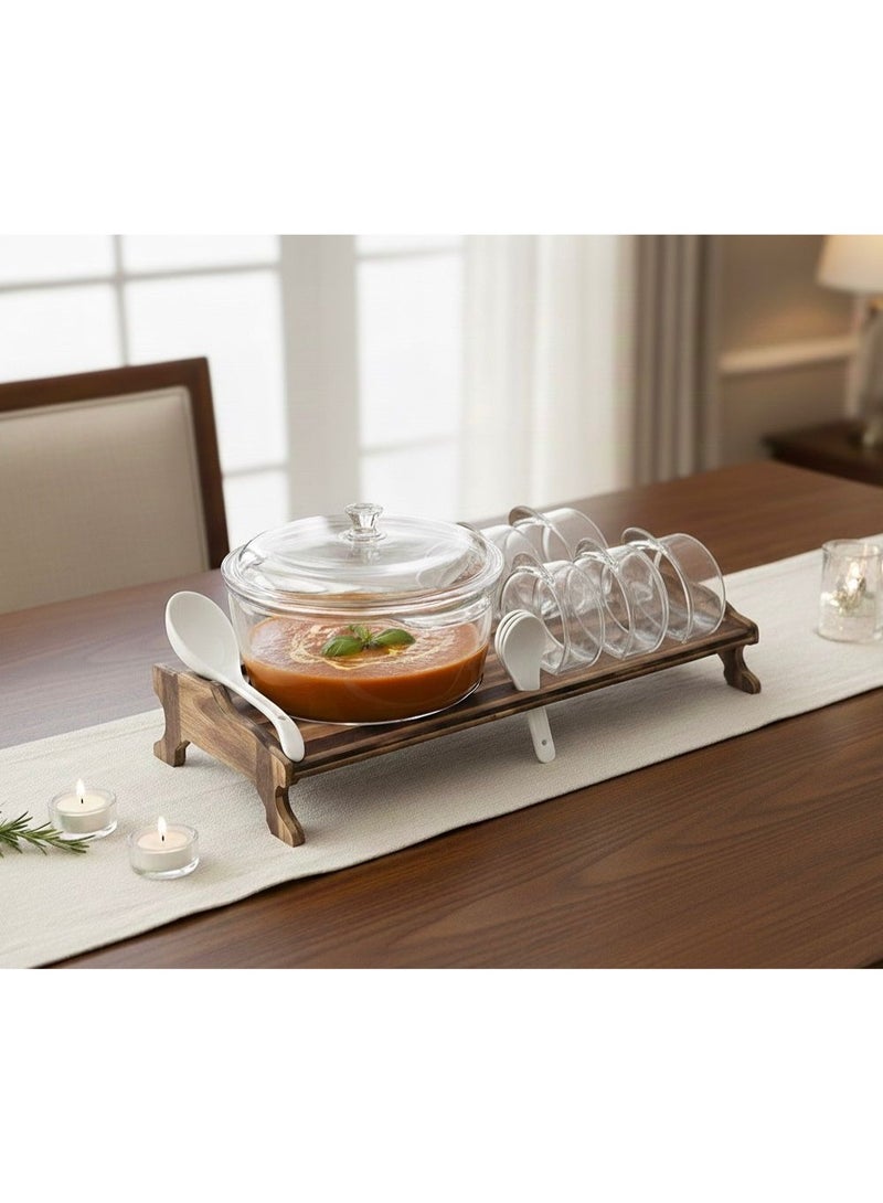 طقم شوربة لرمضان مع قاعدة وملاعق خشبي بتصميم حديث - Image 1