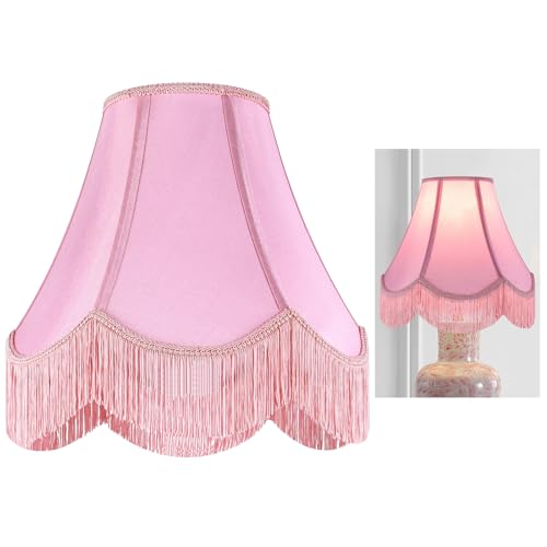 GO&SO Pink Silk Fabric Bell Lamp Shades Set of 1 Victorian Fringe Trim Scalloped Lamp Shade 6x13x106SpiderReplacement Shades for TableFloor LampsNordic DecorEasy Assembly Hand Crafted By GOSO - Image 1