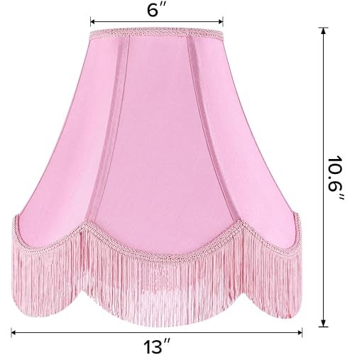 GO&SO Pink Silk Fabric Bell Lamp Shades Set of 1 Victorian Fringe Trim Scalloped Lamp Shade 6x13x106SpiderReplacement Shades for TableFloor LampsNordic DecorEasy Assembly Hand Crafted By GOSO - Image 3