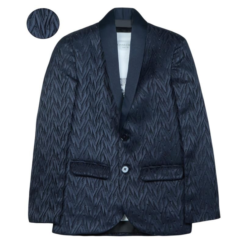CHARCHIT Boys Regular Fit Embroidered Blazer and T-Shirt in Navy - Image 3