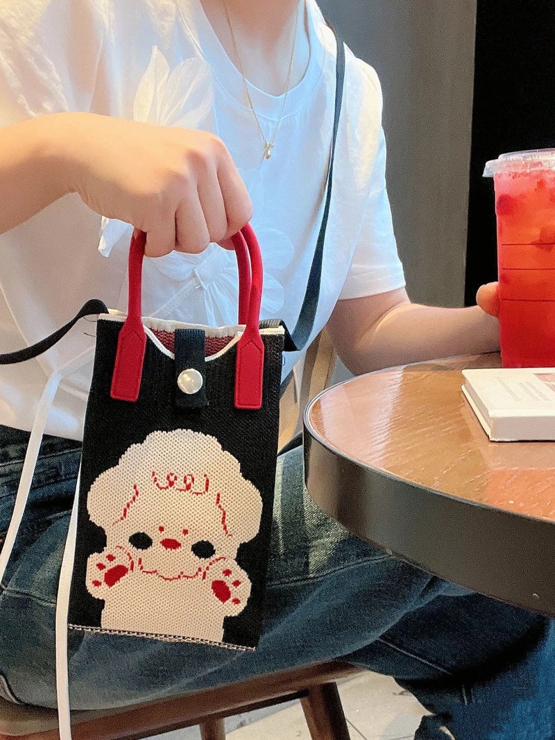 2024 Cute Cartoon Knitted Mobile Phone Bag Women'S Korean-Style All-Match One-Shoulder Crossbody Bag Travel Coin Purse Handbag - Image 2