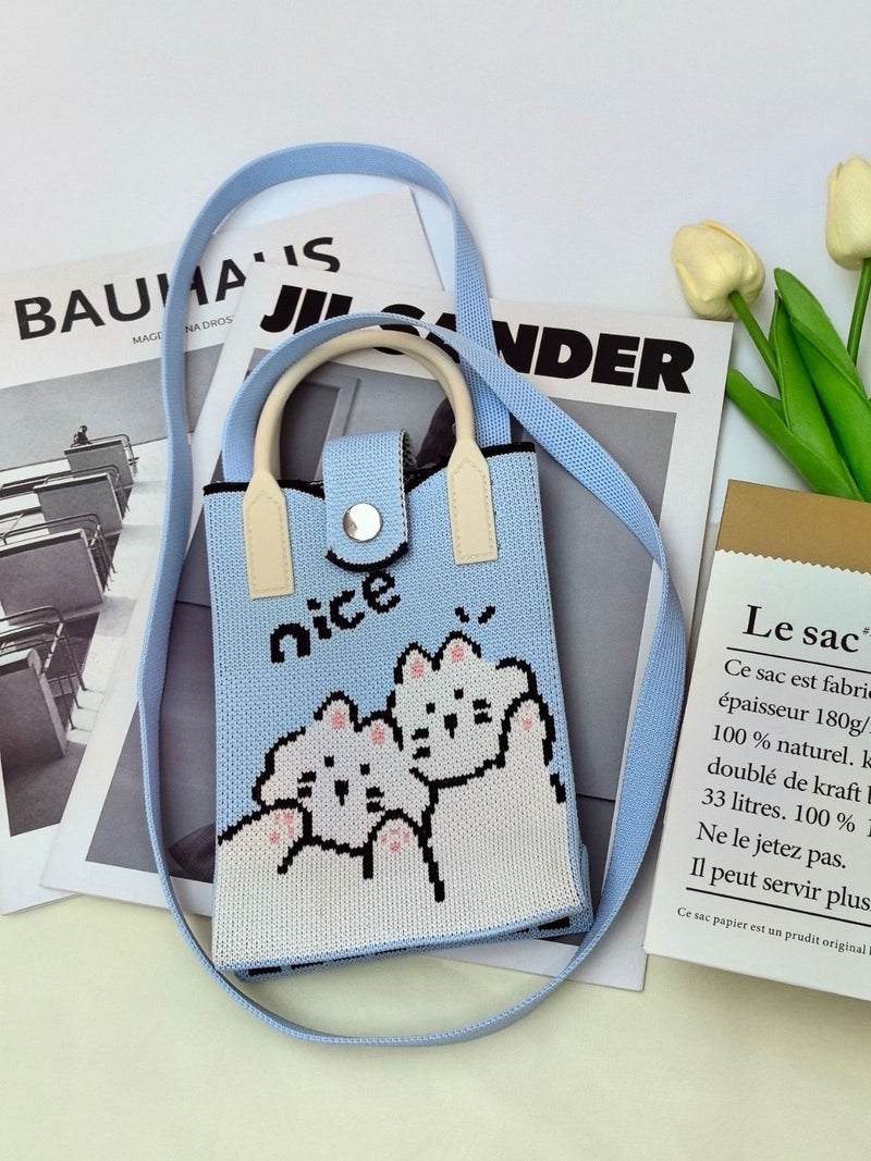 2024 Cute Cartoon Knitted Mobile Phone Bag Women'S Korean-Style All-Match One-Shoulder Crossbody Bag Travel Coin Purse Handbag - Image 3