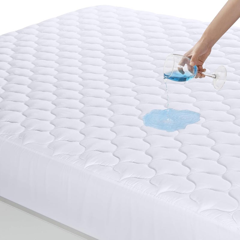 Utopia Bedding Quilted Fitted Waterproof Mattress Protector Machine Washable Mattress Cover Stretches up to 38 CM Deep White Double  135x190cm