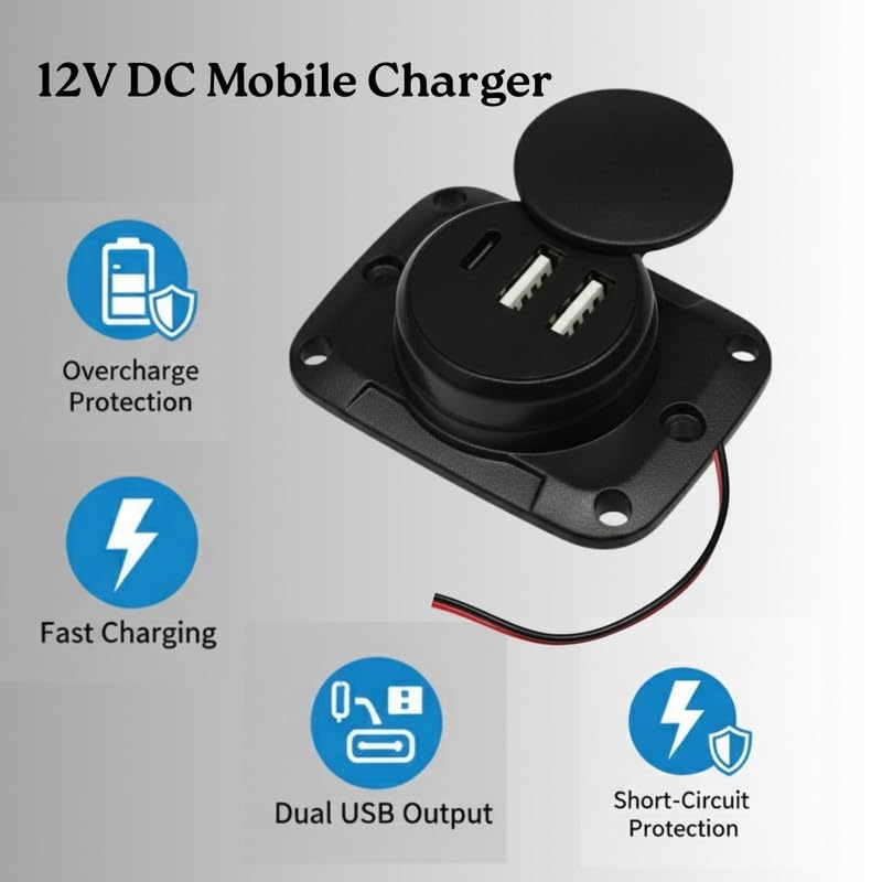 Erh India Universal 12v - 24v DC Dual USB Mobile Phone Battery Charger with Type-C Port for Bike Car Bus Truck Auto Rikshaw E-Rikshaw - Image 3