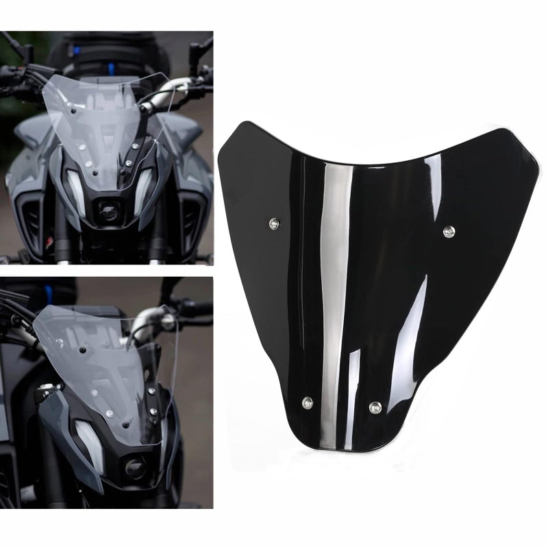 MT07 FZ07 2024 Windshield Protection Cover Motorcycle Windscreen Deflector with Bracket for MT07 FZ07 MT FZ 07 2021 2022 2023 2024 Dark Black