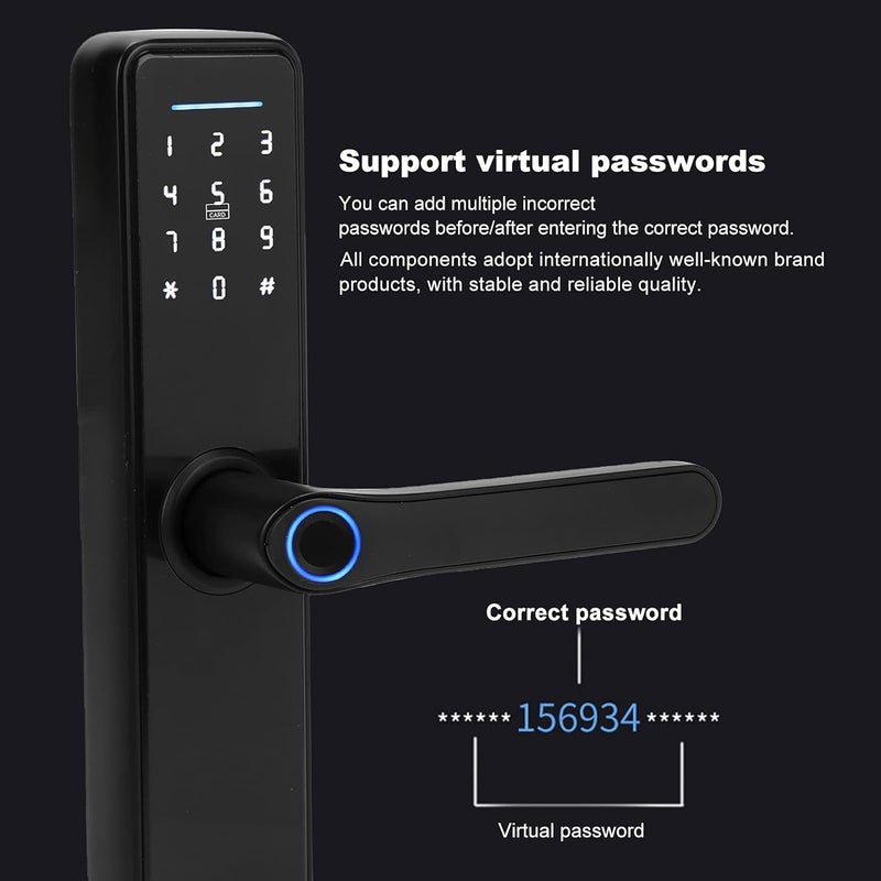 كلاراكو قفل باب مضاد للسرقة 4 في 1 للأمن المنزلي، قفل باب ببصمة الإصبع، كلمة مرور بطاقة بصمة الإصبع، مفتاح ميكانيكي، قفل باب إلكتروني بدون مفتاح - Image 3