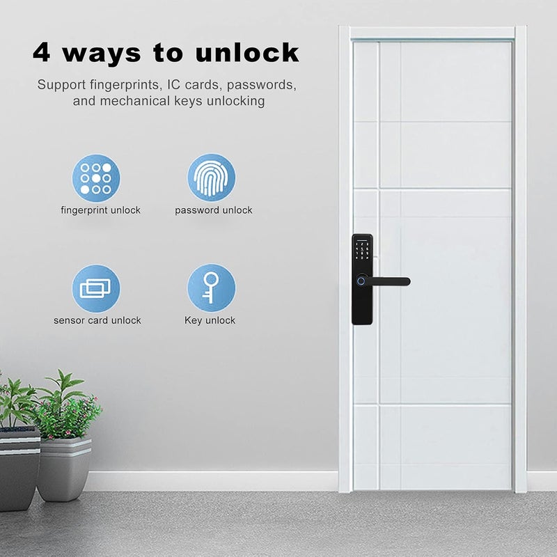 كلاراكو قفل باب مضاد للسرقة 4 في 1 للأمن المنزلي، قفل باب ببصمة الإصبع، كلمة مرور بطاقة بصمة الإصبع، مفتاح ميكانيكي، قفل باب إلكتروني بدون مفتاح - Image 2