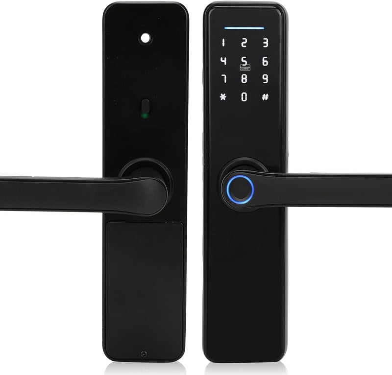 كلاراكو قفل باب مضاد للسرقة 4 في 1 للأمن المنزلي، قفل باب ببصمة الإصبع، كلمة مرور بطاقة بصمة الإصبع، مفتاح ميكانيكي، قفل باب إلكتروني بدون مفتاح - Image 1