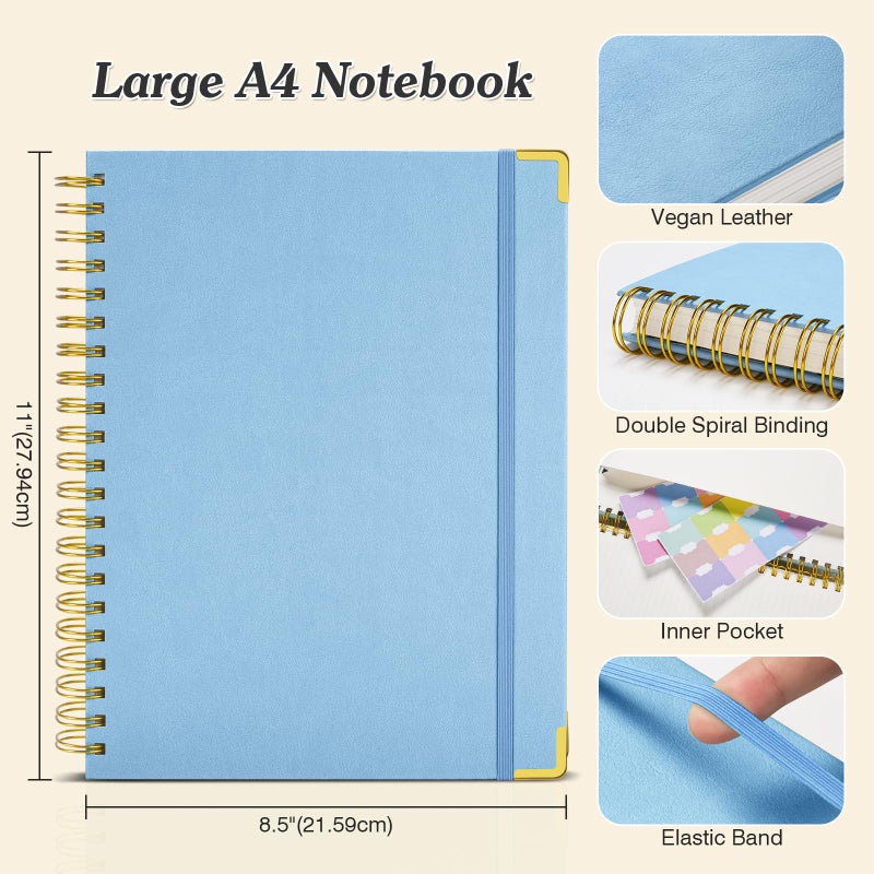 OMEYA Spiral Notebook 8.5" x 11", 300 Numbered Pages Notebooks College Ruled with Tabs, Hardcover Leather Lined Journal for Women Men, 100GSM Thick Journals for Writing, Large A4 Notebooks for Work School - Image 5