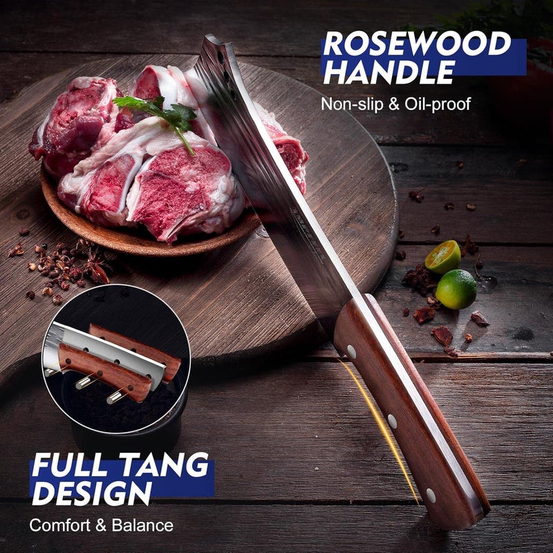 TopFeel 2PCS Meat Cleaver & Heavy Duty Bone Chopper Knife Set, Hand Forged German High Carbon Stainless Steel Butcher Knife for Home Kitchen & Outdoor - Image 5