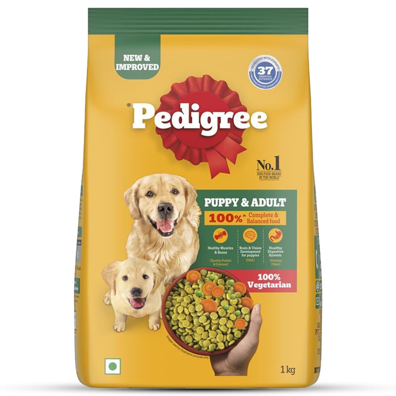 Pedigree طعام جاف للكلاب البالغة والجرو، 100% نباتي، 1 كجم، يحتوي على 37 عنصر غذائي أساسي، طعام كامل ومتوازن للكلاب البالغة - Image 1