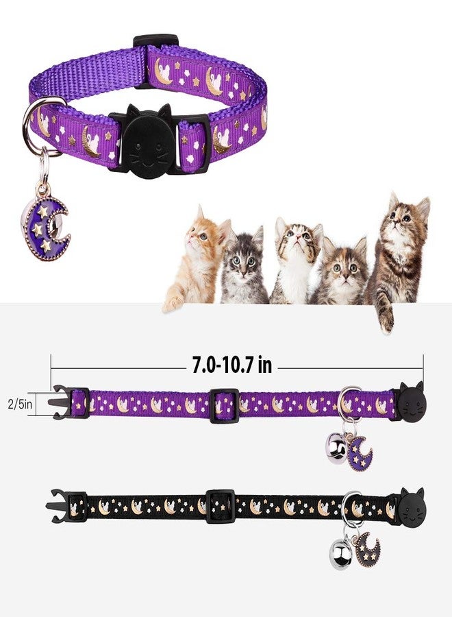 Baeuppit 2Pcs Breakaway Cats Collars Cat Collars for Boy Cats Kitten Collars with Bell & Pendant Glow in The Dark,Black+Purple - Image 5
