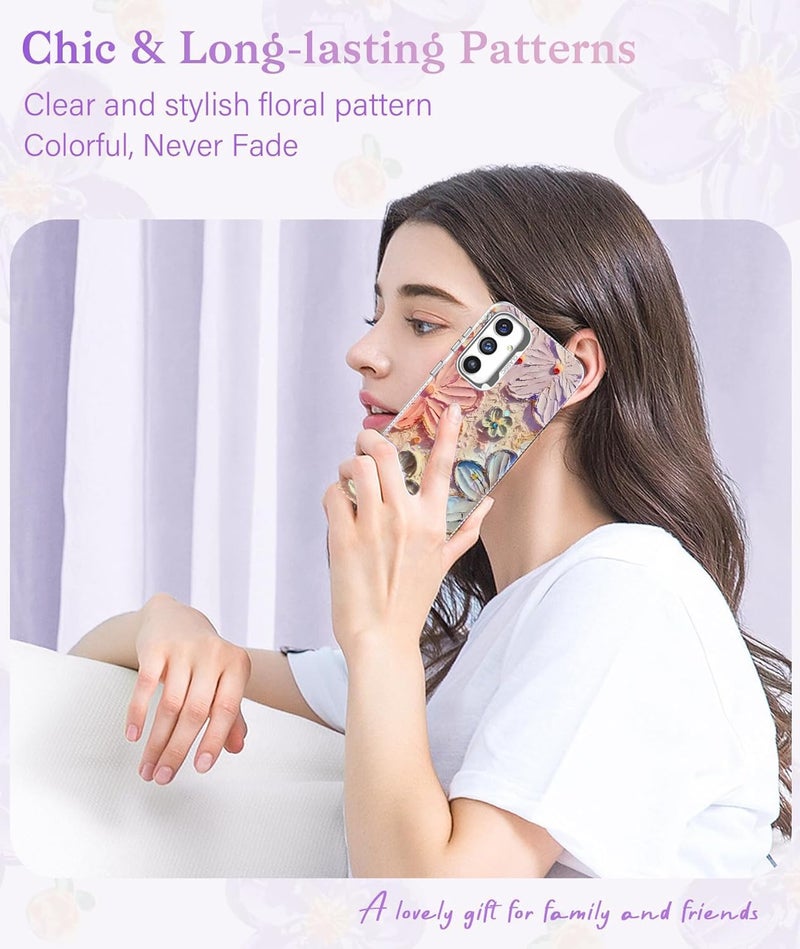 Elzzi حافظة متوافقة مع سامسونج S24 FE 5G بتصميم زهرة ليزر زيتية ملونة جميلة مع حماية كاملة للكاميرا، واقية للصدمات، غلاف لامع لفتاة وامرأة، وردي - Image 2