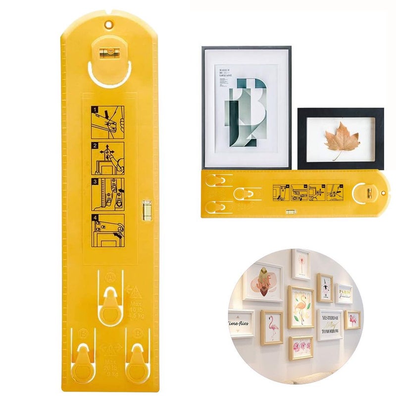1pc Yellow Painting Tool With Built In Level Easy Frame Hanging Guide No Battery Required Abs Material Quick Alignment Tool For Wall Art Photos Posters - Image 1