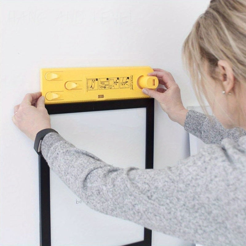 1pc Yellow Painting Tool With Built In Level Easy Frame Hanging Guide No Battery Required Abs Material Quick Alignment Tool For Wall Art Photos Posters - Image 2