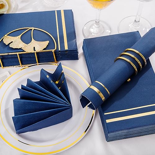 BUCLA 100-Count 3-Ply Disposable Napkins - Blue Paper Napkins Disposable Premium Quality - Dinner Napkins Disposable Soft, Absorbent for Parties, Weddings, Kitchen and Cocktail Beverage - Image 4