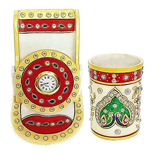 Handicraft Kingdom Mobile Holder for Car Dashboard Smart Cell Phone Stand with Inbuilt Small Clock Pen Organizer for Office Approx Size 45 Inch Wt 800 Gm Pack of 2 - Image 1