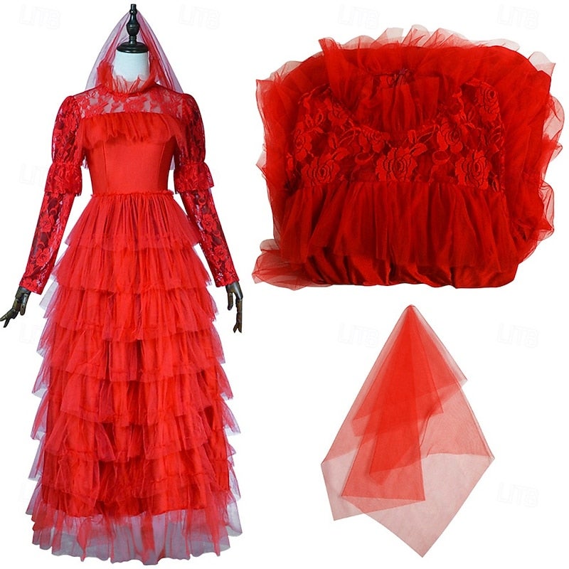 Y&D Dress Ghost Bride Lydia Deetz Astrid Deetz Beetlejuice Horror Movie Kid's Adults' Women's Girls' Masquerade Party / Evening Easy Halloween Costumes Dress Up - Image 3