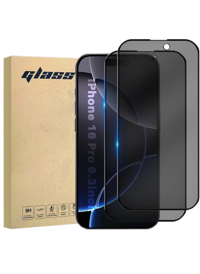 Glass 2 Pack iPhone 16 Pro Privacy Screen Protector, [30° Anti-Spy] [9H Hardness] [Anti Scratch] [Bubble Free] Tempered Screen Protector for iPhone 16 Pro 6.3 inch (Boxed, 2PCS)  - Image 1
