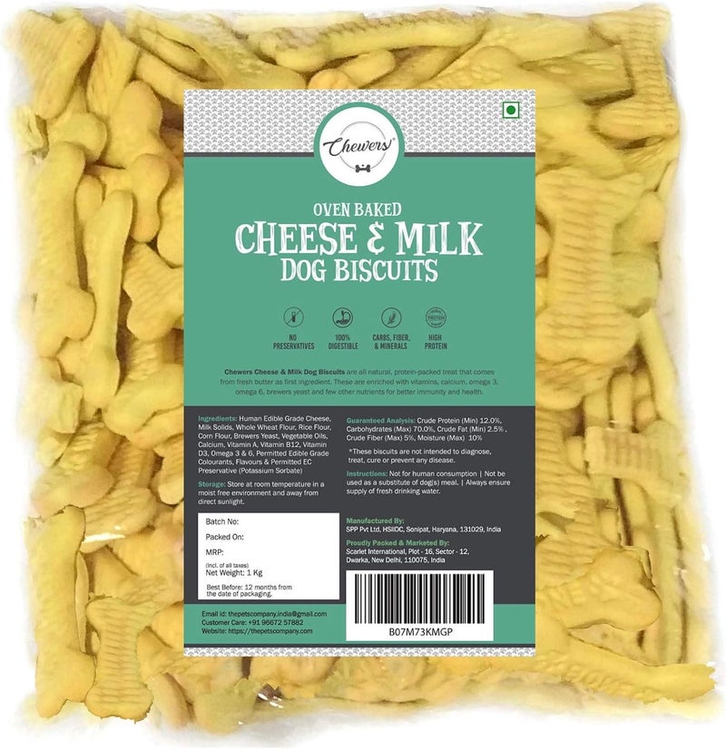 Chewers Oven Baked Real Cheese & Milk Dog Biscuits, Dog Treat 1 Kg - Image 1