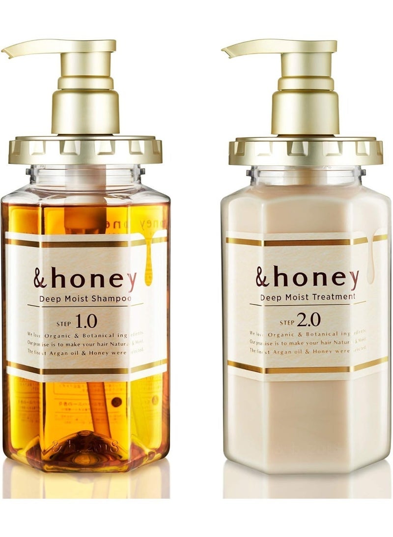 &honey Deep Moist Shampoo & Conditioner Set 440ml Each, Japanese Organic Moisturizing Hair Care for Dry, Frizzy, Treated & Colored Hair, Deep Cleansing, Hydration, Smoothness & Shine