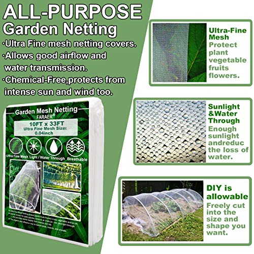 FARAER Garden Netting, Plant Covers 10x33Ft Net Ultra Fine Mesh Protection Netting for Vegetable Plants Fruits Flowers Crops Greenhouse Row Cover Raised Bed Barrier Screen Protection Net Cover - Image 2