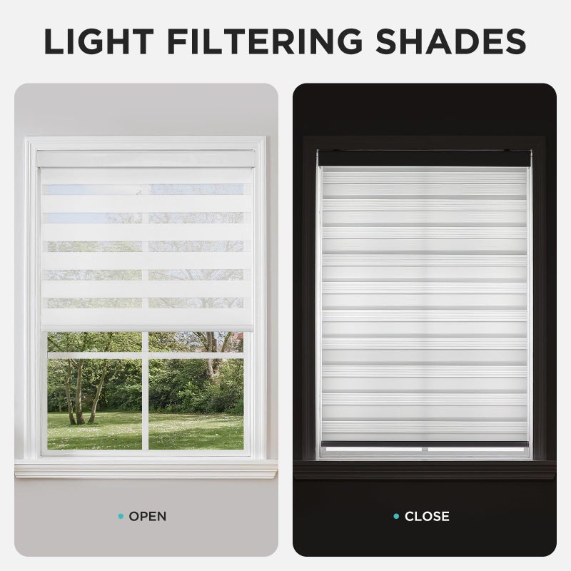 Joydeco Cordless Zebra Blinds for Windows, Dual Layer Light Control Window Blinds with Light-Proof Aluminum Cover, Free-Stop Roller Shades for Home & Office (White,34.5" W x 75" H) - Image 5