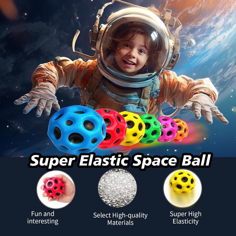 PLUSPOINT كرات الفضاء بشكل قمر، كرة قفز عالية الارتداد، شكل نيزك، كرة مطاطية حسية، كرة تدريب قفز رائعة للعب في الداخل والخارج، سهلة الإمساك والقبض (عبوة من 6) - Image 4